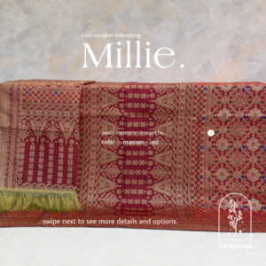 gambar kain Songket dan kain selendang Millie dengan warna maroon - red